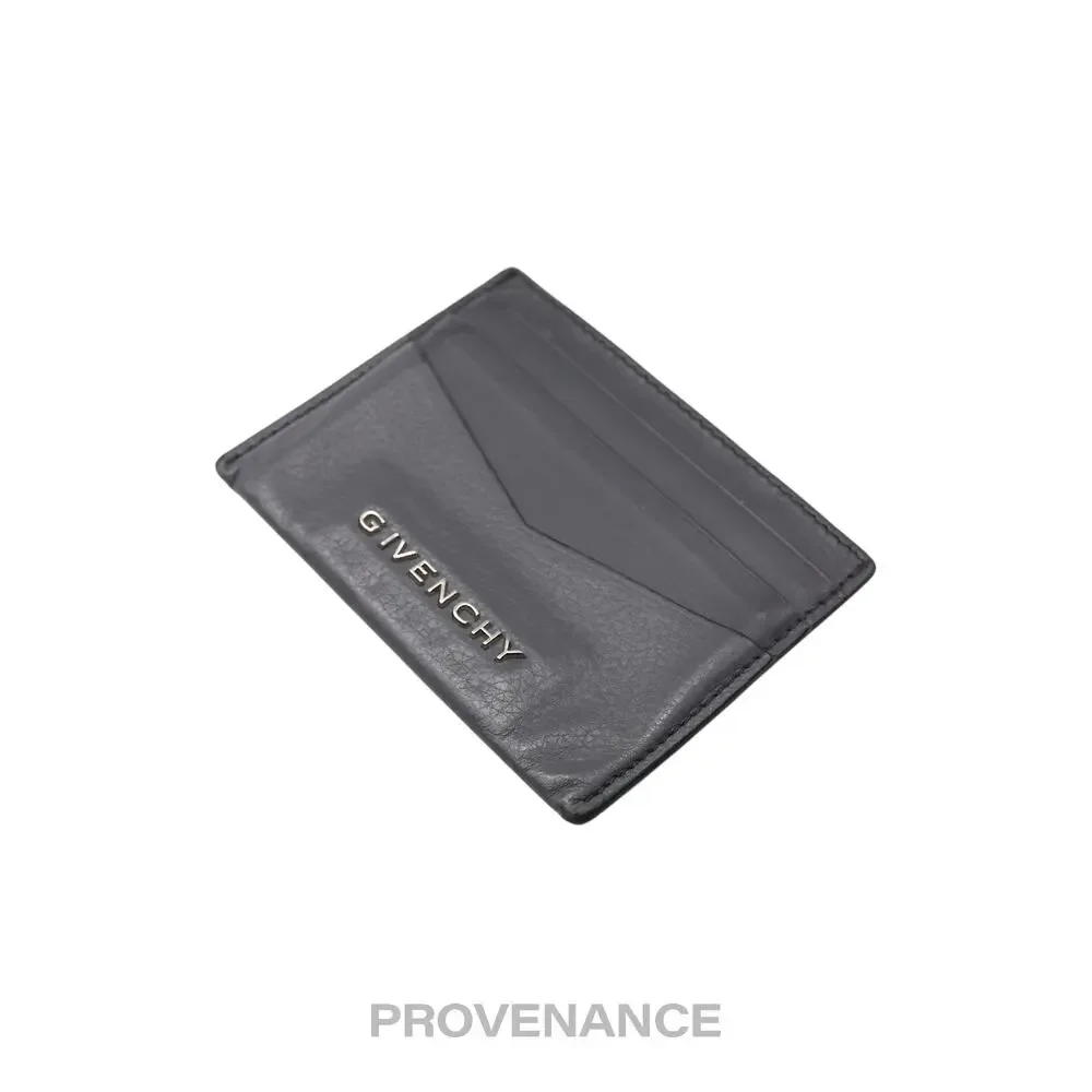 🔴 Givenchy Logo Card Holder Wallet - Grey Leather